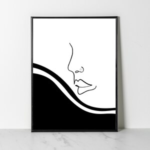 Art mural rétro, dessin au trait visage, dessin au trait abstrait visage de femme, impression d&#39;art féminin esthétique, affiche ligne femme, dessin au trait femme minimaliste