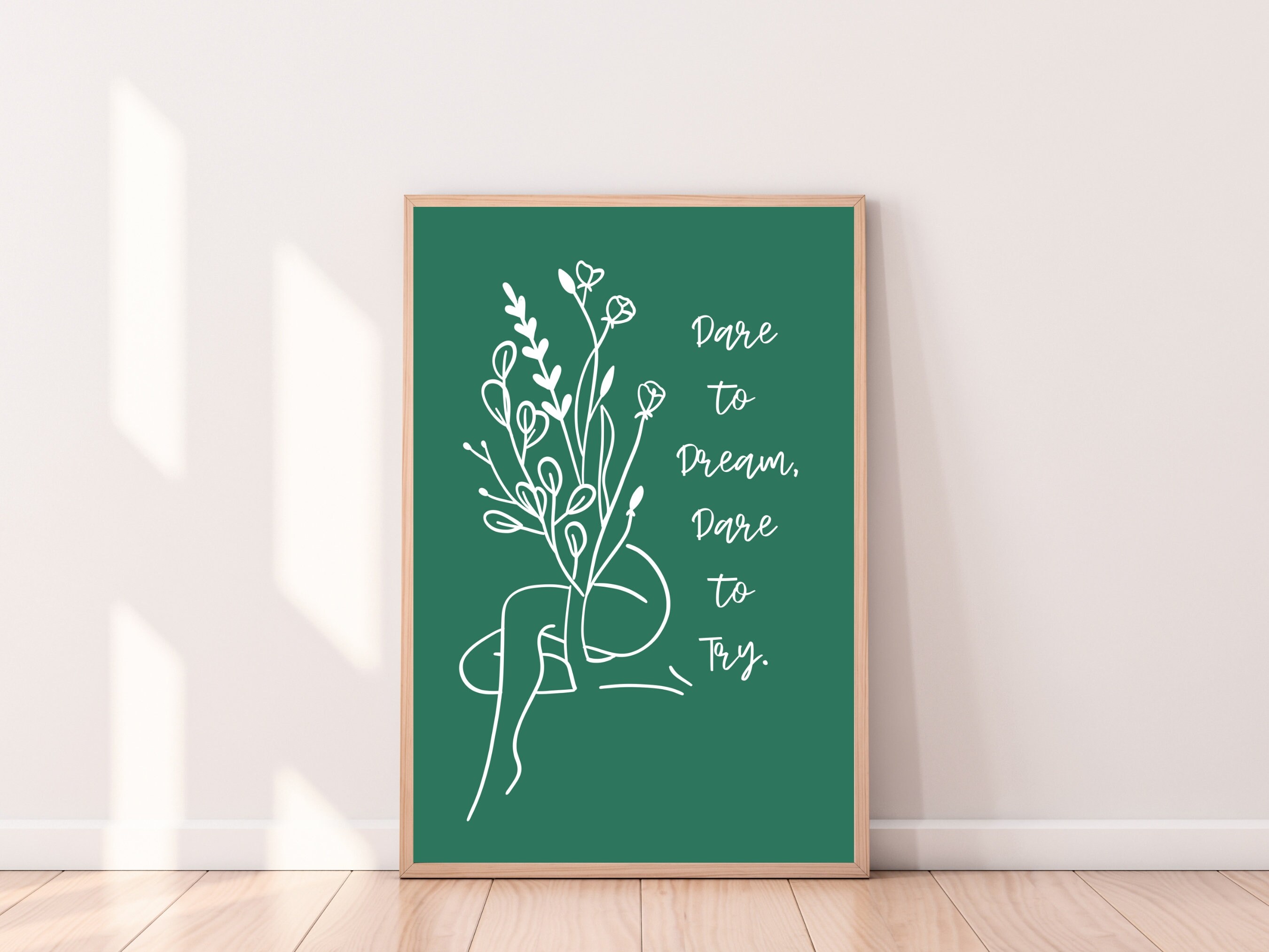 Dare to Dream Print, Motivational Poster, Women Line Art, Line Drawing ...