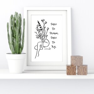 Dare to Dream Print, Motivational Poster, Women Line Art, Line Drawing ...