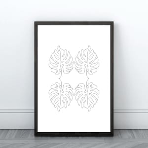 Monstera Kunst, Abstrakte Pflanzenkunst, Abstrakte Kunstdrucke, Minimalistische Wandkunst, Monstera Linie Zeichnung, Minimalistische Zimmer Wandkunst