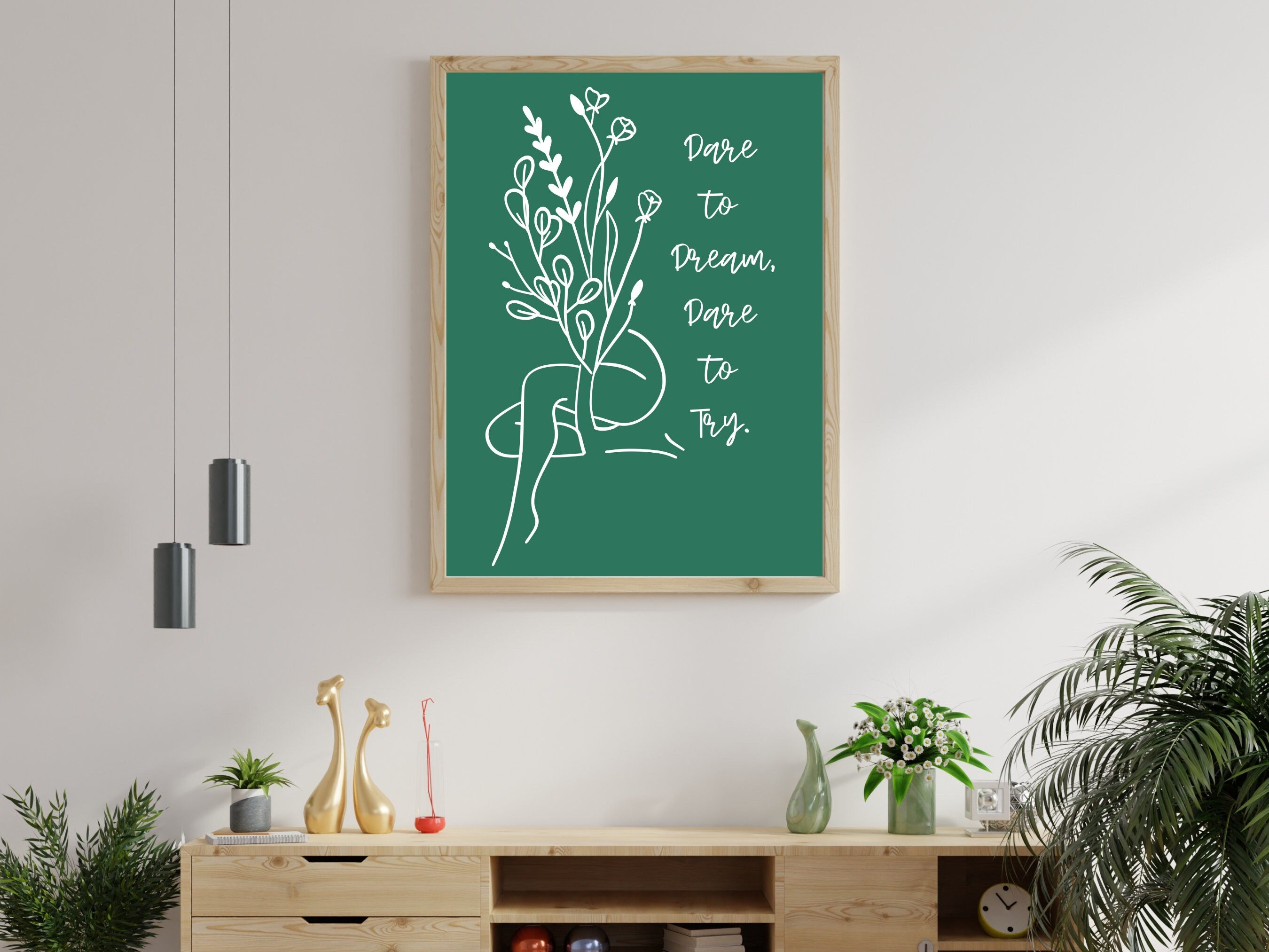 Dare to Dream Print, Motivational Poster, Women Line Art, Line Drawing ...