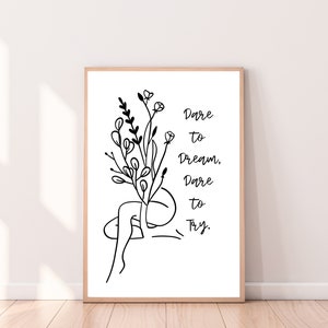 Dare to Dream Print, Motivational Poster, Women Line Art, Line Drawing ...