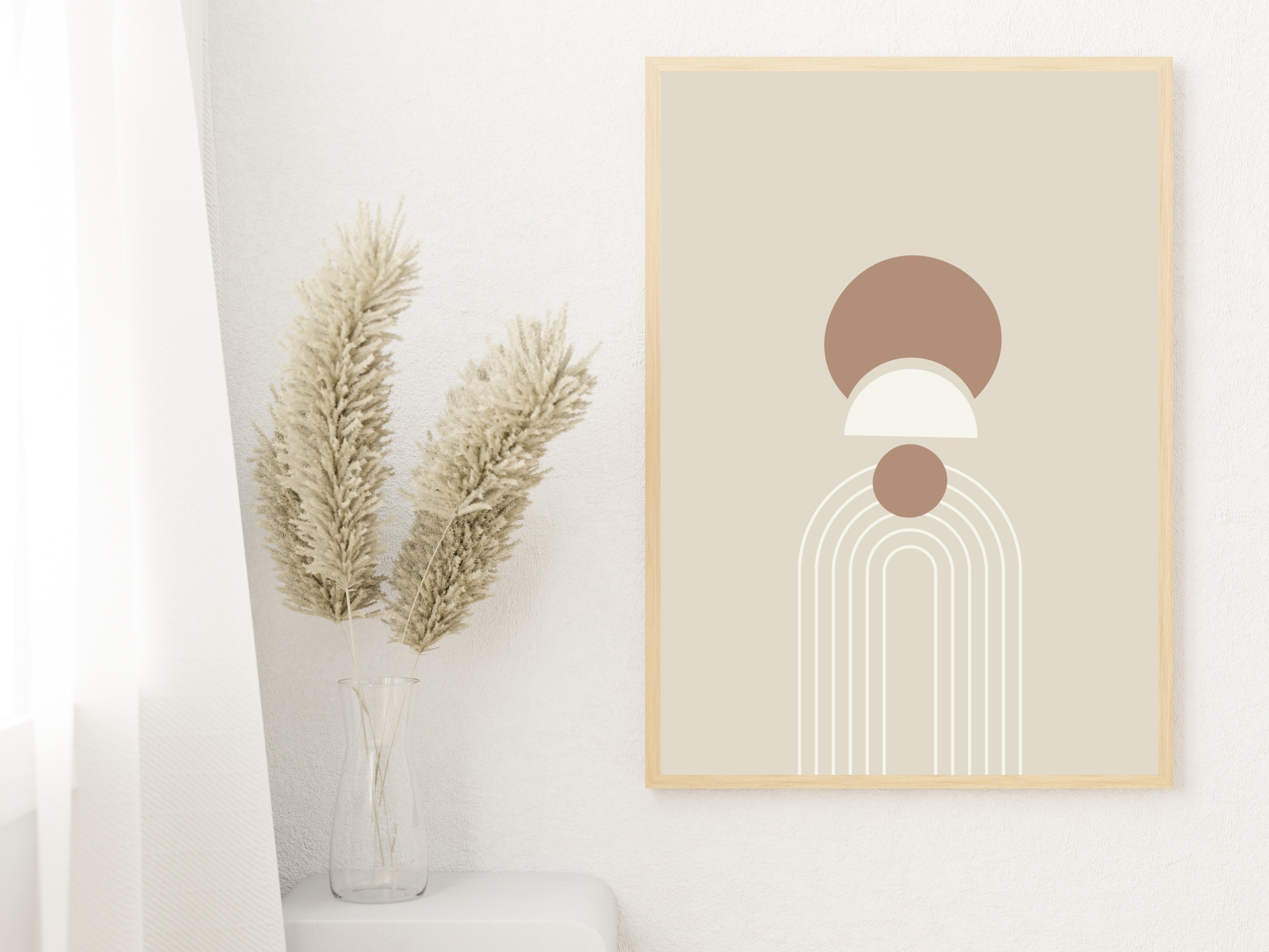 Mid Century Modern Abstract Print Set: Beige Geometric Wall Art ...