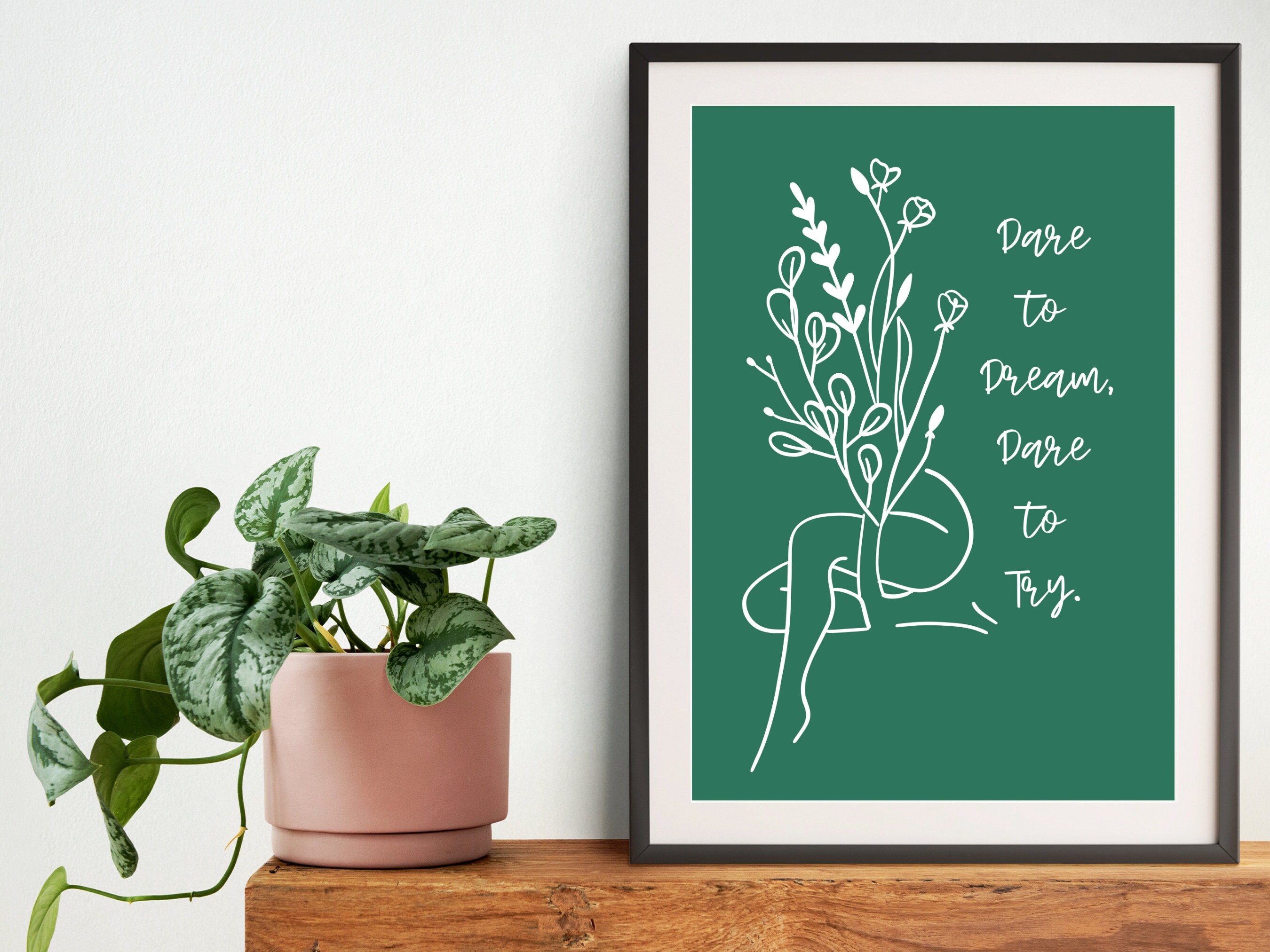 Dare to Dream Print, Motivational Poster, Women Line Art, Line Drawing ...