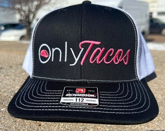 ONLY TACOS PINK snapback mesh trucker baseball hat richardson 112 Black and white Onlyfans inspired Baseball Cap