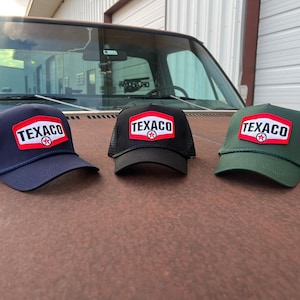 Vintage TEXACO Patch Rope Style Snap Back Trucker Hat - Retro Americana Advertising Cap - Mesh Material - One Size Fits All - 3 Colors