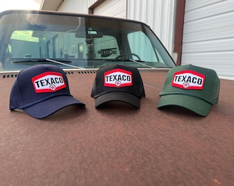 vintage TEXACO Patch Rope Style Snap Back Trucker Hat - Retro Americana Advertising Cap - Mesh Material - One Size Fits All - 3 Couleurs