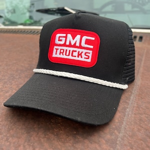 Vintage GMC TRUCKS Sierra Patch Rope Trucker Snap Back Hat - Classic Logo Design with Rope Bill - Perfect for Vintage Truck Enthusiasts