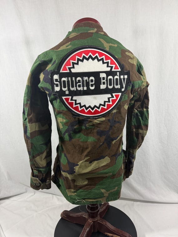 SQUAREBODY c10 Chevy GMC camo repurposed recycle military jacket embroidered personalize it for your own! Size XS extra small