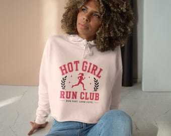 Hot Girl Run Club crop hoodie | Running tee, Athletic slogan sweatshirt