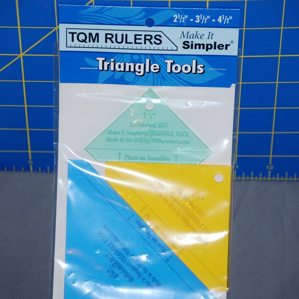 triangle tools, TQM products, template rulers, quilting rulers, half square triangle, perfect every time, 2 1/2" hst, 3 1/2" hst, 4 1/2" hst