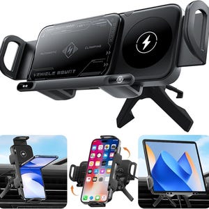 Smart 2-in-1 Car Phone Holder and Wireless Charger – Auto-Rotating Foldable Mount with Fast Charging – iPhone and Samsung Compatible