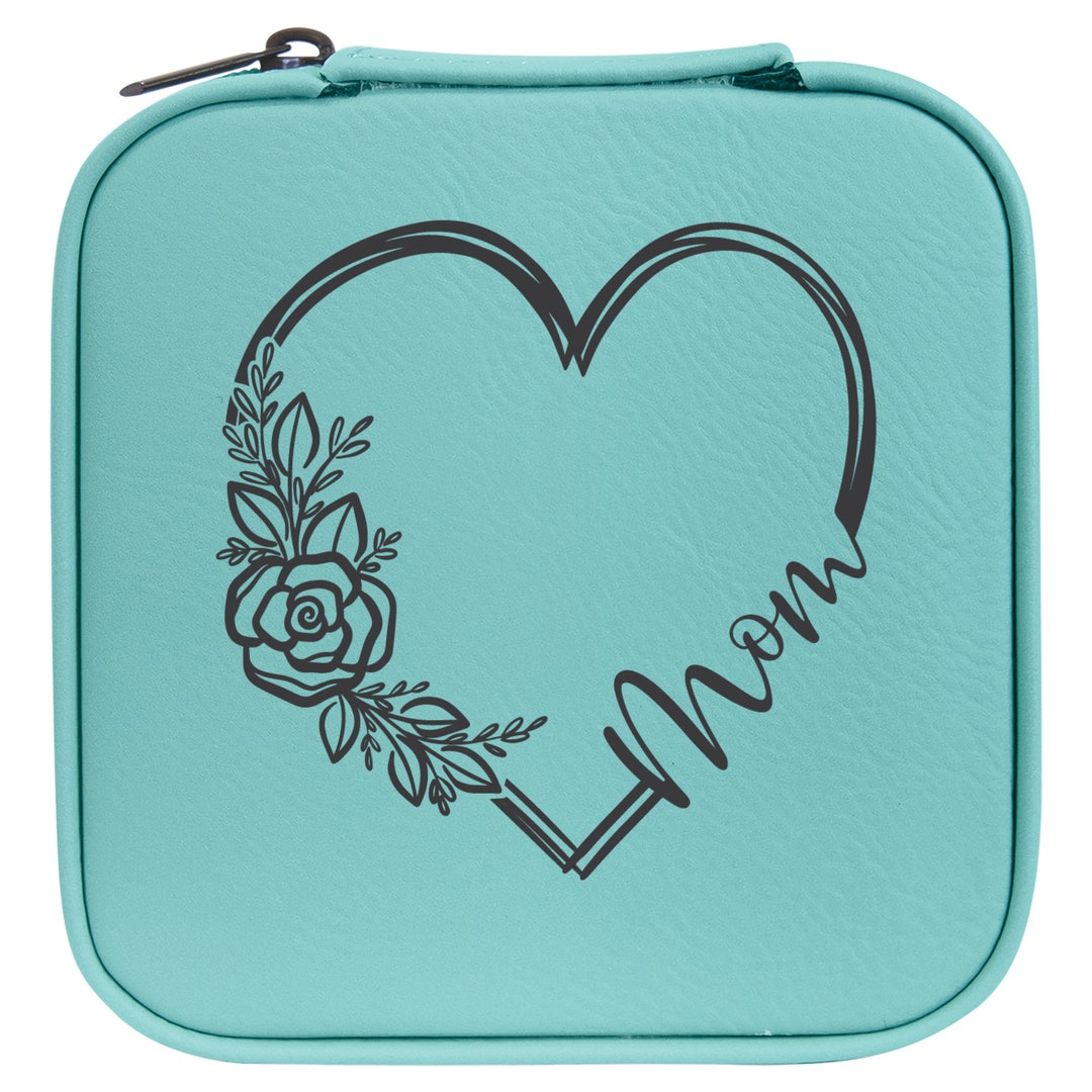 Mom With Heart Faux Leather Travel Jewelry Box, Mother's Day Gift, Gifts for Her, Gift for Mom