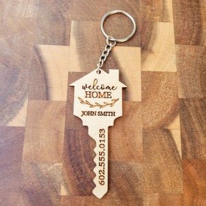 Real Estate Swag Agent Personalized &quot;KEY&quot; Keychain, Key Shaped Keychain, Welcome Home, Realtor Gift, Wooden Keychain, Custom Wood Keychain