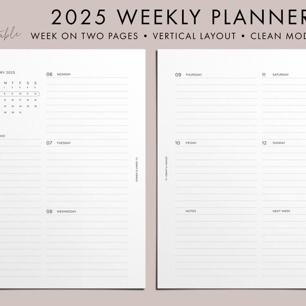 2025 Vertical Weekly Planner Etsy