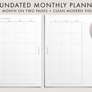 Undated Monthly Planner, PRINTABLE, Month on Two Pages, MO2P, Classic Calendar Style, To Do List, Priorities, A5 Inserts, Clean Modern