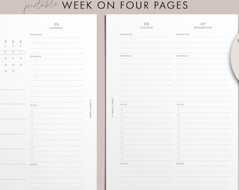2026 weekplanner pdf, AFDRUKBAAR, 2 dagen op 1 pagina, week op 4 pagina's, verticale wekelijkse lay-out, WO4P, schoon modern lettertypethema, 7 maten
