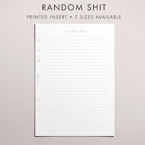 PRINTED Random Shit Insert, Task List, Brain Dump, Mind Declutter, Time Management, Priorities, Handwritten Script Font Theme, 7 Sizes
