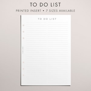 May include: A white printable to-do list page with a black header that says "TO DO LIST". The page has a row of six holes on the left side and is designed for use in a disc-bound planner.