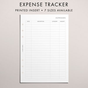 May include: A printable expense tracker page with columns for date, description, category, and amount. The page is designed for use in a disc-bound planner.