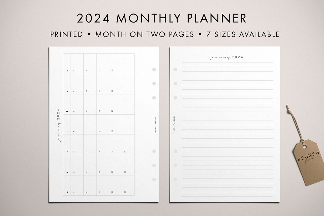 PRINTED 2024 Monthly Planner Insert Version 1, Month on Two Pages, MO2P ...