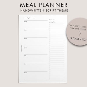 Inserto IMPRIMIBLE del Planificador de comidas, Lista de compras, A5/Planificador feliz/Media carta/Mini HP/Personal/PersonalWide/A6 Insertos, Guión escrito a mano