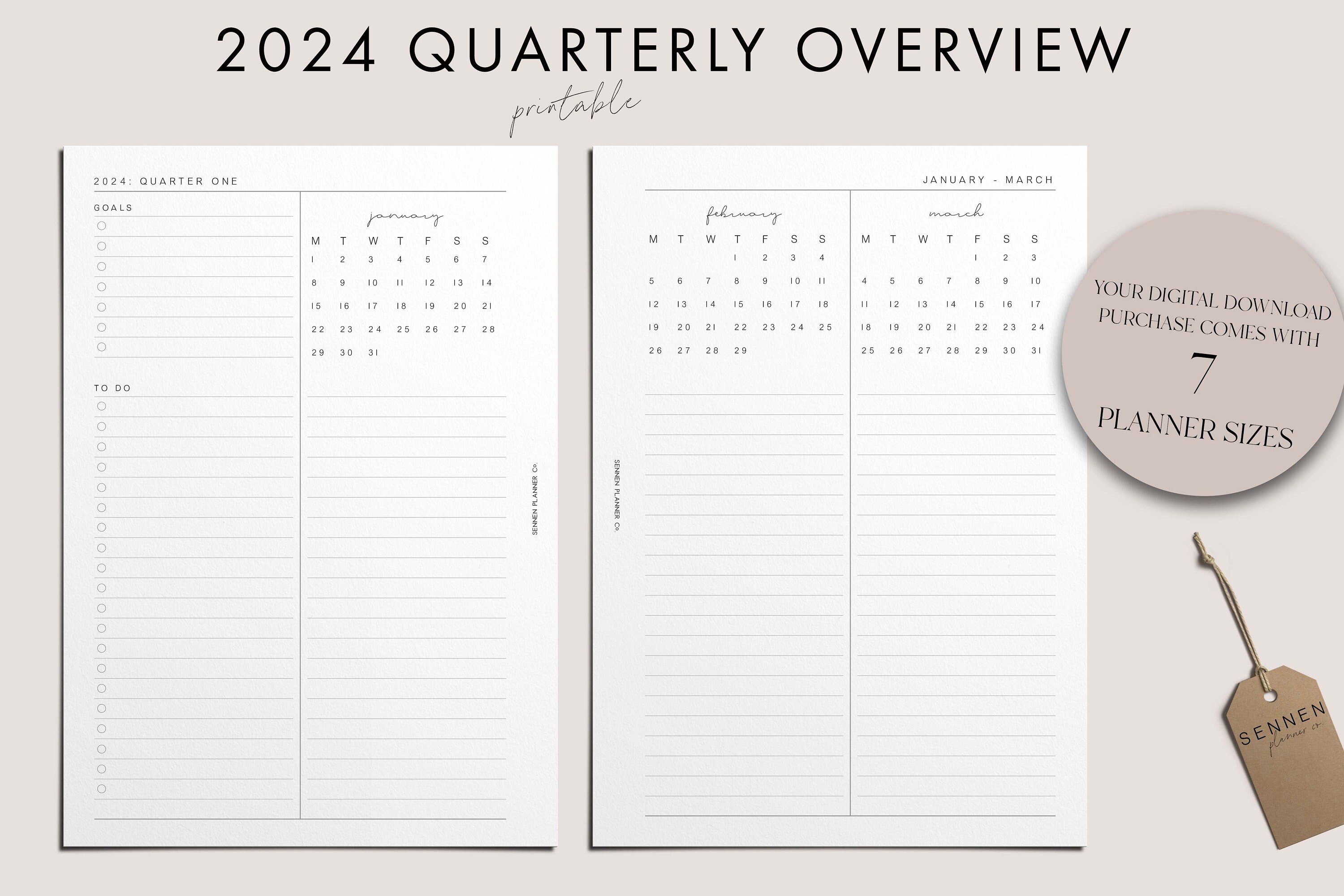 2024 Quarterly Overview, PRINTABLE, Month at a Glance, Quarter at a ...