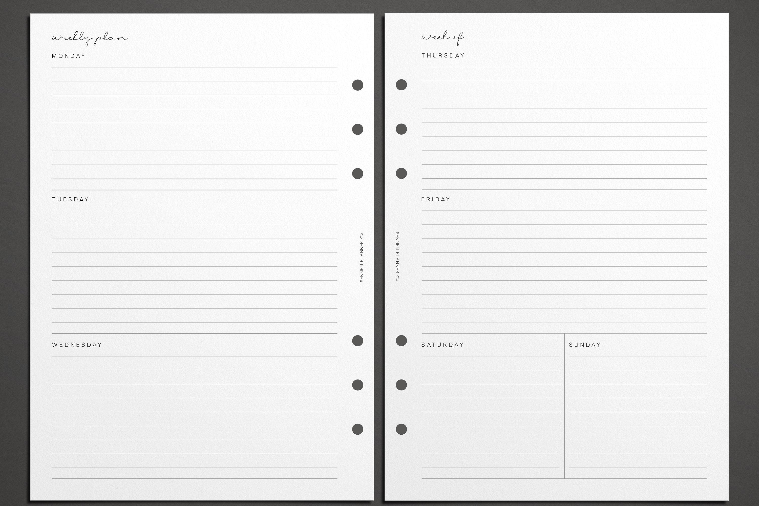 PRINTED Undated Weekly Planner Insert, Week on Two Pages, WO2P, to Do ...