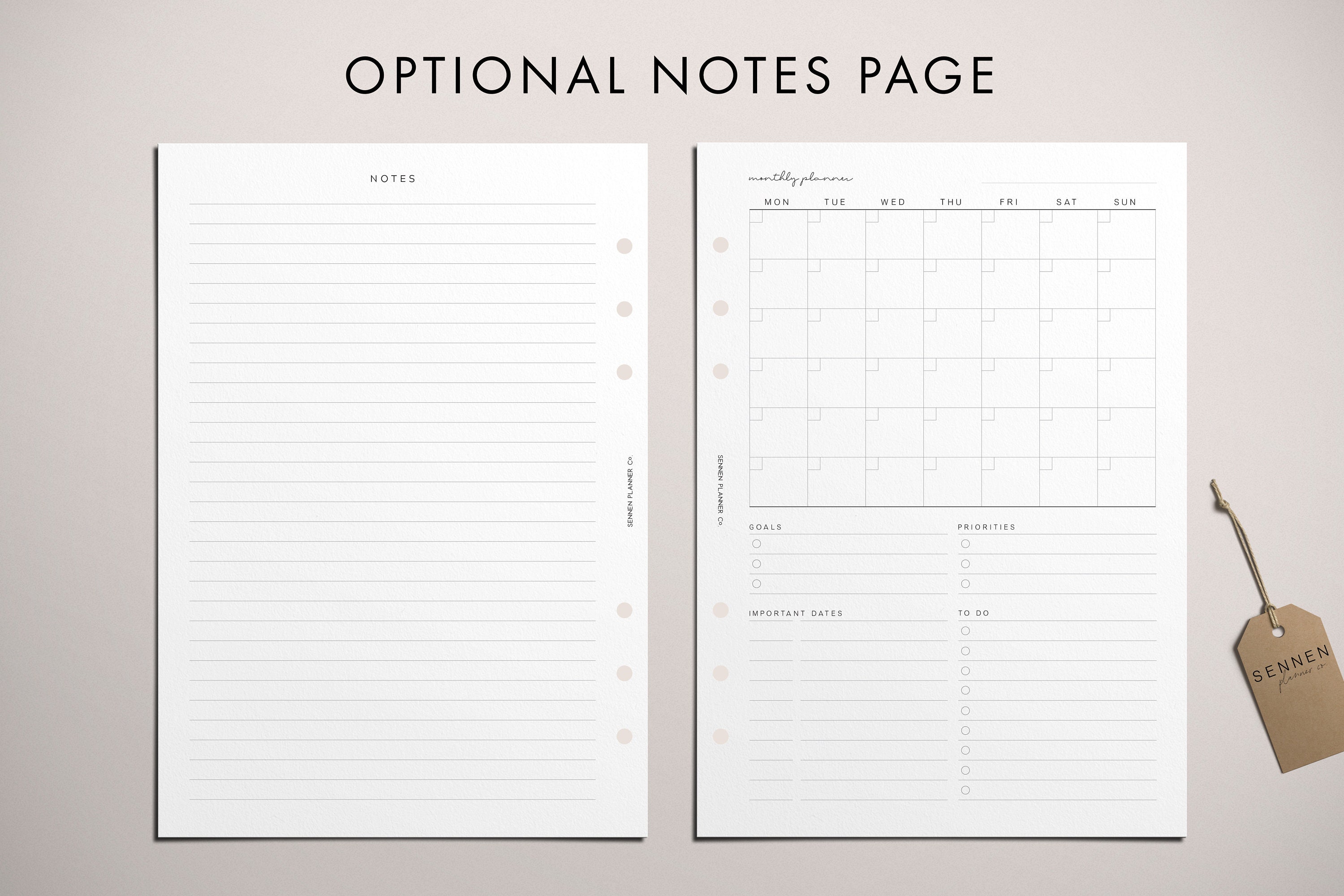 PRINTED Undated Monthly Planner Insert, Classic Calendar, Month on One ...