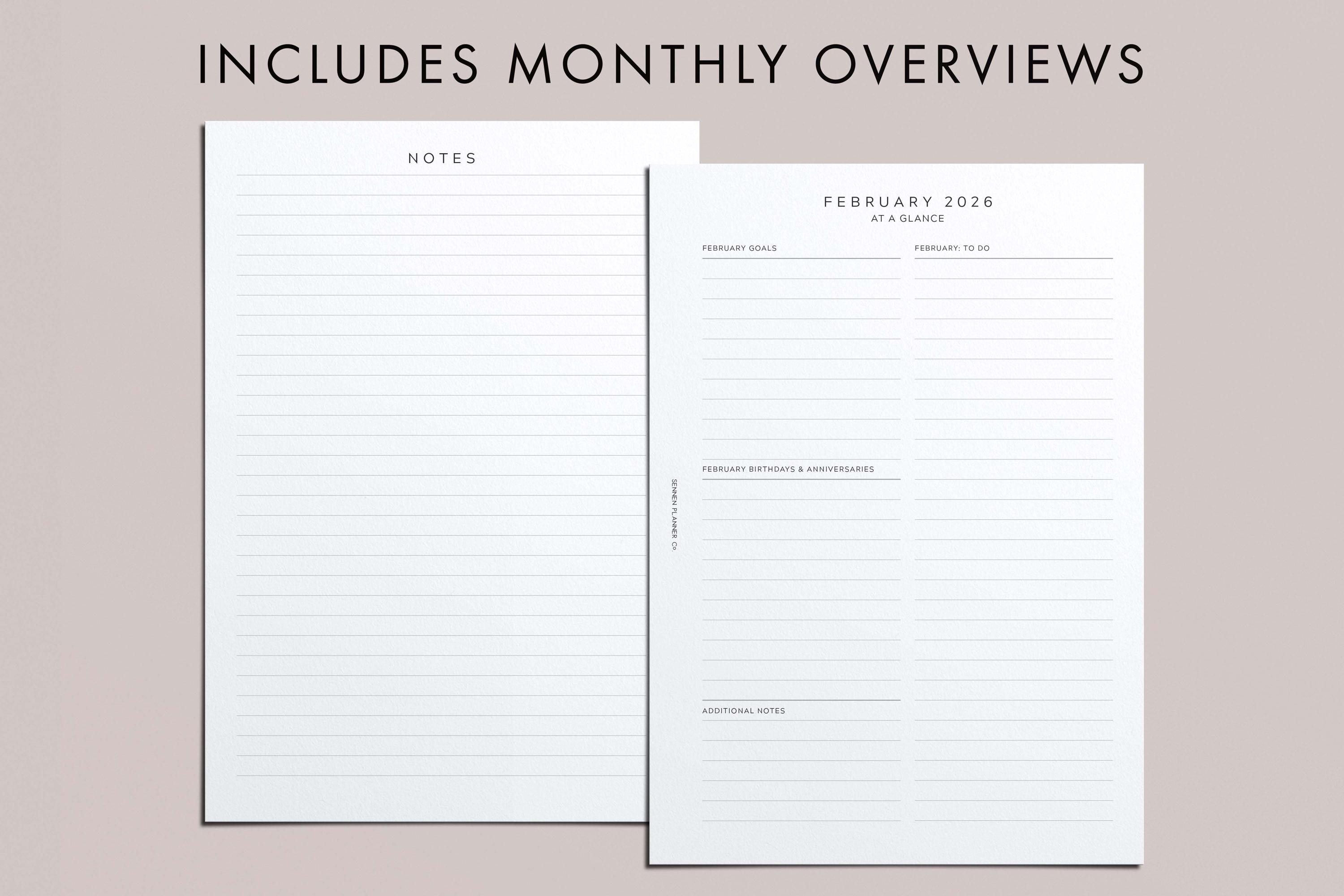 2026 Weekly Planner PDF, PRINTABLE, 2 Days on 1 Page, Week on 4 Pages ...