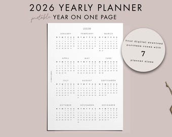 Agenda annuel 2026, CALENDRIER IMPRIMABLE, Dim. et Lun. Début de la saison 2026, aperçu de l'année, tableau de bord, encarts A5/Personnel/Mini HP/A6, Moderne et épuré