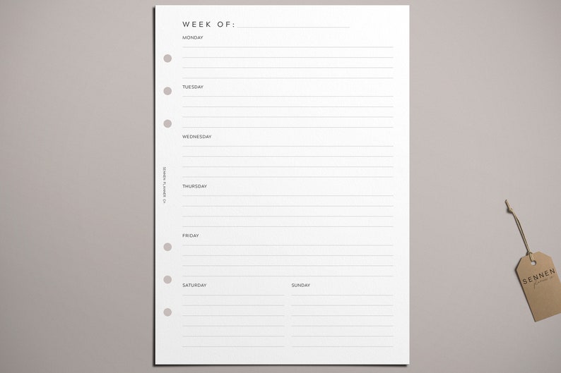 PRINTED Undated Weekly Planner Insert, Week on One Page, WO1P, to Do ...