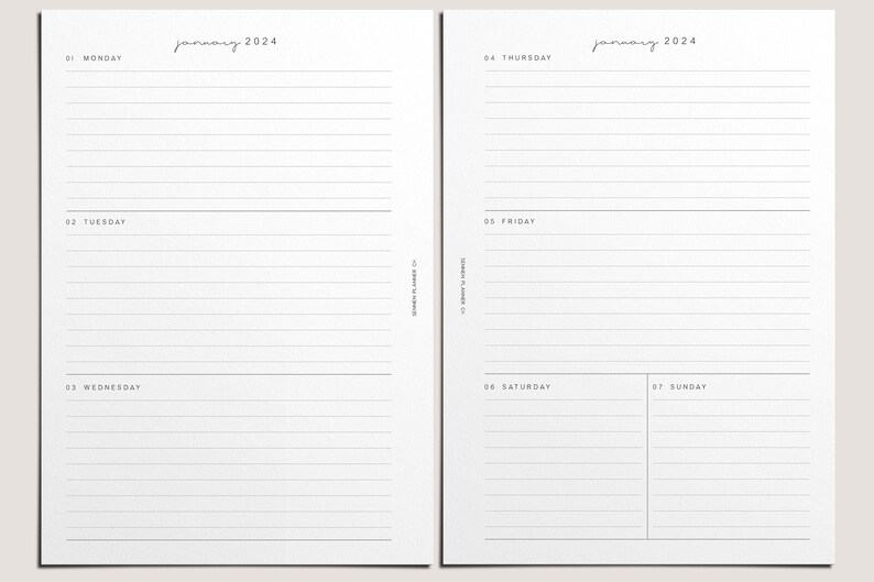 2024 Weekly Planner, PRINTABLE, Week on Two Pages, Horizontal, A5