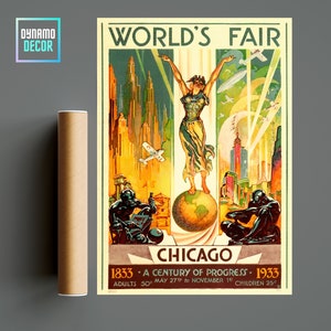 Weltausstellung Chicago 1933 Nordamerika-Amerika Reiseposter-Vintage Retro Reise WandKunst Dekor- Minimalistisches Reise-Reiseposter Geschenkideen