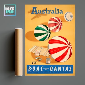 Australie Qantas Australie Affiche de voyage - Vintage Retro-Travel Wall Art Decor - Affiche de voyage minimaliste Idées cadeaux