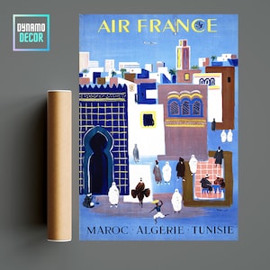 Air France North African- Póster de viaje árabe - Decoración de arte de pared retro vintage - Póster de viaje minimalista - Ideas de regalo de póster de viaje
