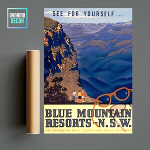 Blue Mountains - Australie - Australie Affiche de voyage - Vintage Retro-Travel Wall Art Decor - Affiche de voyage minimaliste Idées cadeaux