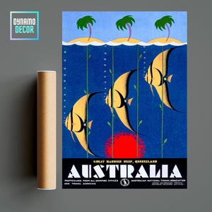 Australie Grande Barrière de Corail Australie Affiche de Voyage - Vintage Retro-Travel Wall Art Decor - Minimalist Travel Poster Idées cadeaux