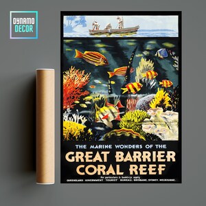 Australie Grande Barrière de Corail Australie Affiche de Voyage - Vintage Retro-Travel Wall Art Decor - Minimalist Travel Poster Idée cadeau