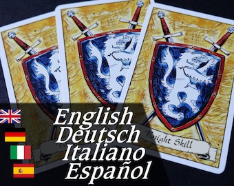 Knight Skills Cards English Deutsch Italiano Espanol for HeroQuest (great for a mythic paladin commander)