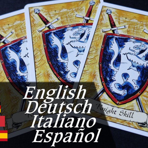 Knight Skills Cards English Deutsch Italiano Espanol for HeroQuest (great for a mythic paladin commander)