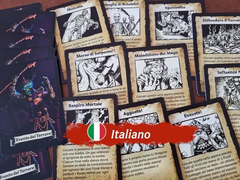 Dread Event Cards: Custom HeroQuest Add-On - Evil Wizard Deck (40 cards, 2021 style) Italian