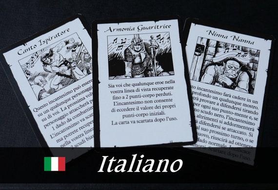 Bardo Spell Cards English Deutsch Italiano Espanol for Heroquest great for  a Bard Orc Musician Mythic Hero 