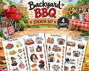 Backyard BBQ Sticker Set | Summer Grilling, Cookout Planner (4 Sheets)