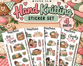 Hand Knitting Sticker Set, Knitting Stickers, Yarn Lover Stickers, Knitter Gift, Cozy Craft Stickers, Crochet and Knitting Journal Stickers