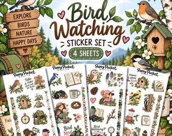 Bird Watching Sticker Set | Bird Lover Stickers | Birder Gift | Nature & Wildlife Journal Stickers | Outdoor Hobby Stickers | 4 Sheets