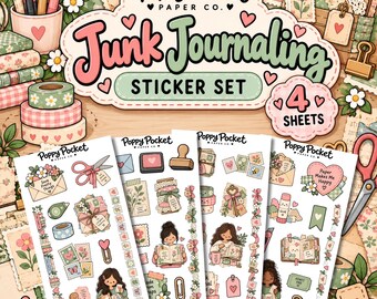 Junk Journal Lover Sticker Set, Junk Journaling Stickers, Vintage Craft Stickers, Paper Lover Gift, Scrapbook Stickers, Journal Supplies