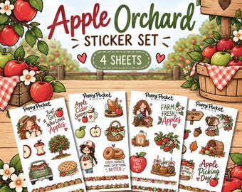 Apple Orchard Sticker Set | Fall Apple Picking, Cider, Farm (4 Sheets)