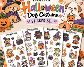 Halloween Dog Costume Sticker Sheet | Spooky Puppy Decor for Pet Lovers, Planners, Journaling & Scrapbooking