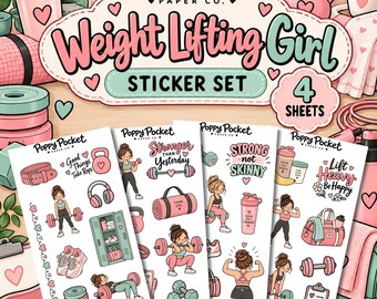 Weight Lifting Girl Sticker Set, Gym Girl Stickers, Fitness Stickers, Strength Training Stickers, Workout Planner Stickers, Lifting Gift